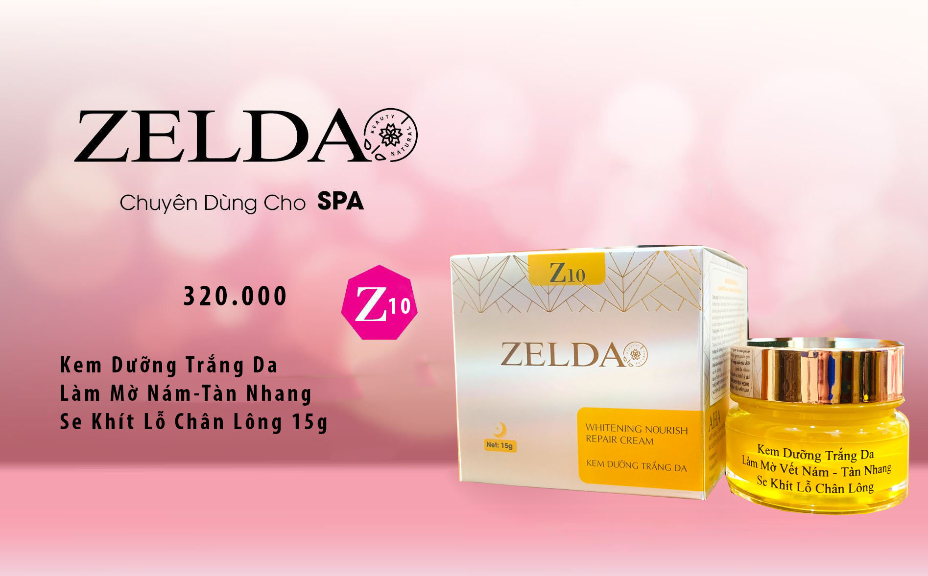 KEM ZELDA DƯỠNG TRẮNG DA  LÀM MỜ NÁM TÀN NHANG SE KHÍT LỖ CHÂN LÔNG 15G