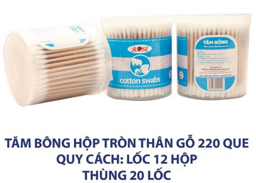 TĂM BÔNG NGƯỜI LỚN HỘP TRÒN THÂN GỖ 220 QUE