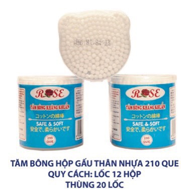 TĂM BÔNG NGƯỜI LỚN HỘP GẤU THÂN NHỰA 210 QUE