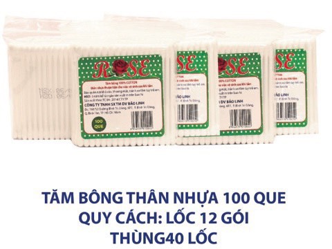 TĂM BÔNG BỊCH ROSE THÂN NHỰA 100 QUE/GÓI