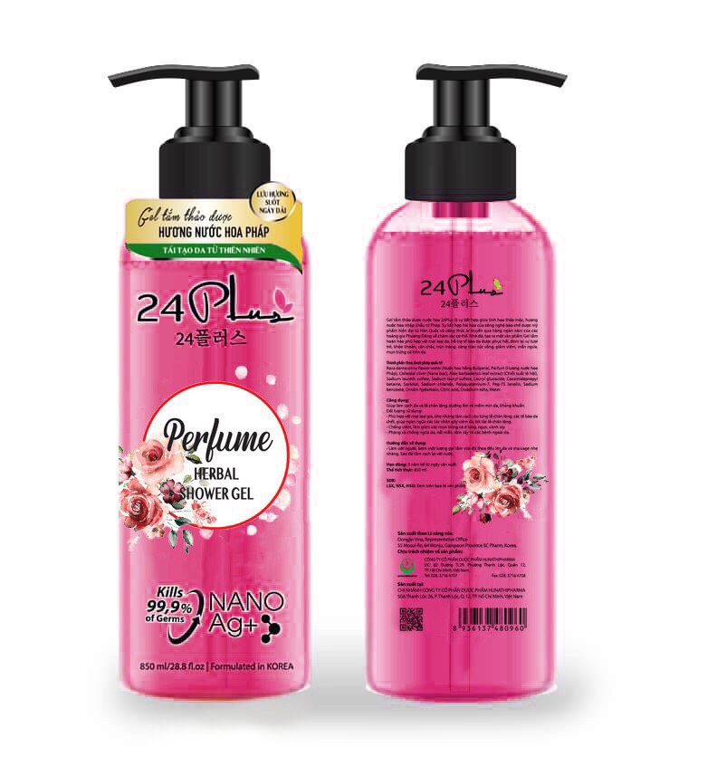 GEL TẮM THẢO DƯỢC HƯƠNG NƯỚC HOA PHÁP 24PLUS (HỒNG 850ML)