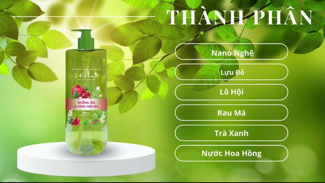 24PLUS - SỮA TẮM LỰU ĐỎ, TRÀ XANH SÁNG DA, TRỊ MỤN LƯNG 800ML